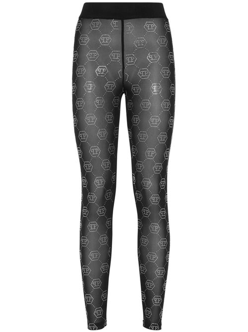Monogram-pattern leggings - "02 black"