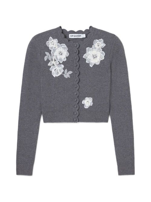 Lace-Embellished Cardigan — Charcoal