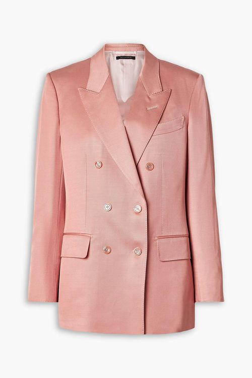 Double-breasted silk and wool-blend twill blazer - Pink - IT 42