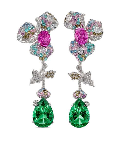 18kt white gold vermeil Garden Orchid multi-stone earrings - Pink