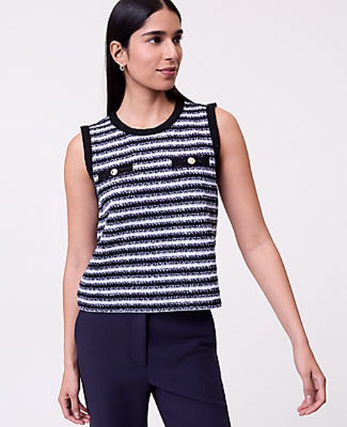 Ann Taylor Striped Tweed Trim Top
