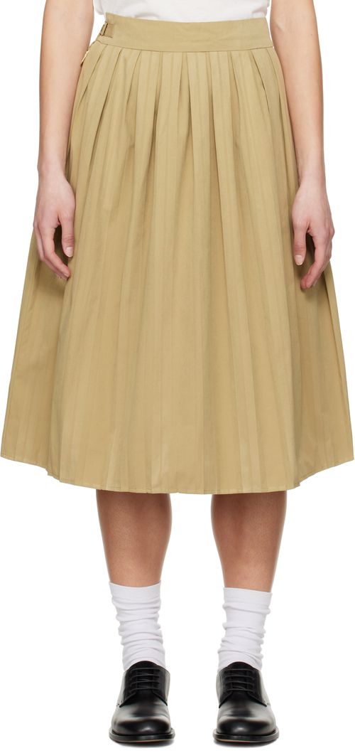Carter Young Beige Jolie Pleated Midi Skirt