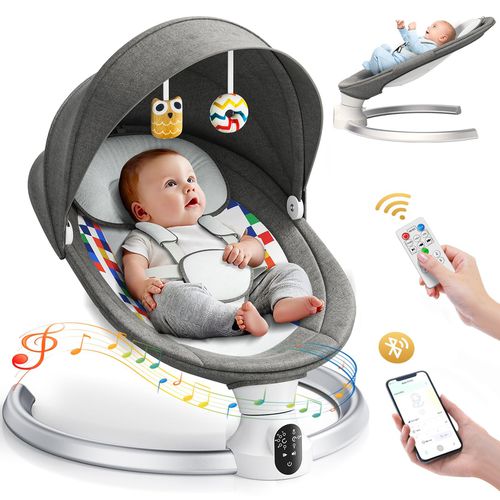 TEMU Baby Swing For Infant, 5 Point Harness Baby Bouncer Chair With 5 Swing 3 Timers And 10 Music,app/remote/imd Panel Control Newborn Toddler Baby