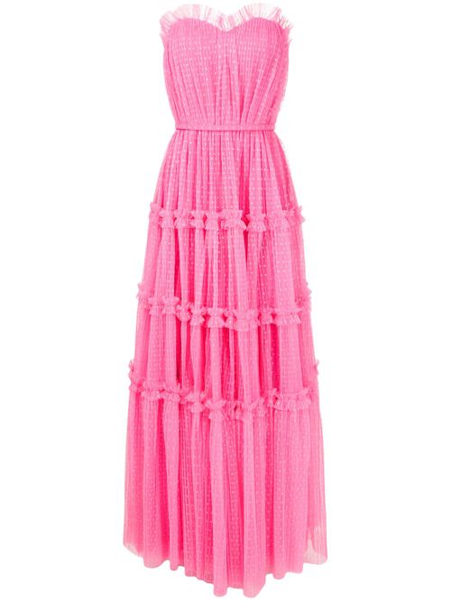 Polka-dot pattern bustier dress - Pink