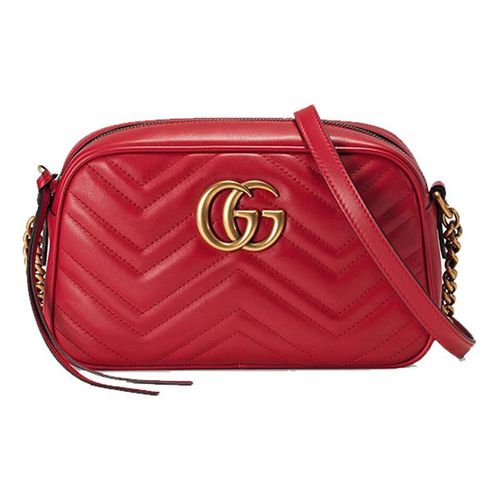 (WMNS) GG Marmont Gold Logo Leather Chain Small Red Classic Shoulder Messenger Bag