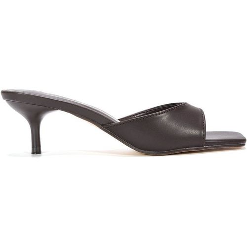 Xy London 'jane' Square Toe Kitten Heel Slip On Heeled Sandal Mules In Brown