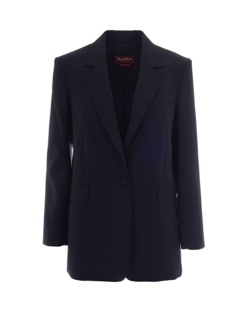 Blue Solid Notched Lapel Blazer