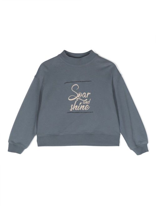 Slogan-embroidered cotton hoodie - Blue