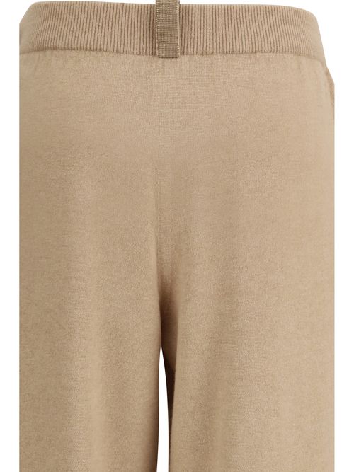 Jewel-Embellished Fleece Wool Trousers — Beige