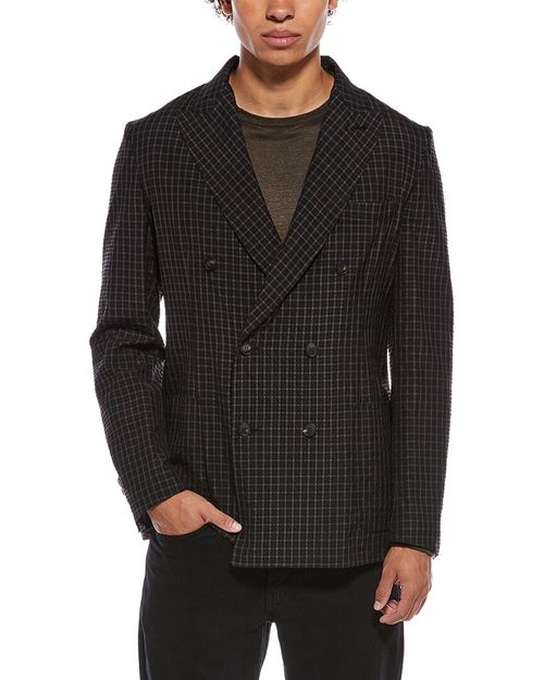 Wool & Silk-Blend Check Pattern Blazer