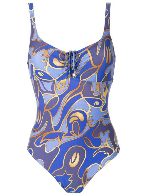 Graphic-print front-tie swimsuit - Blue