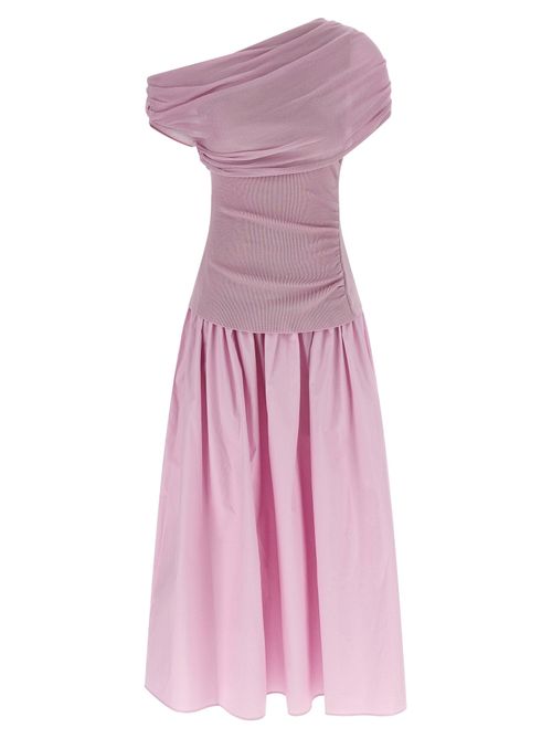 Pink Cotton Draped Knit Midi Dress