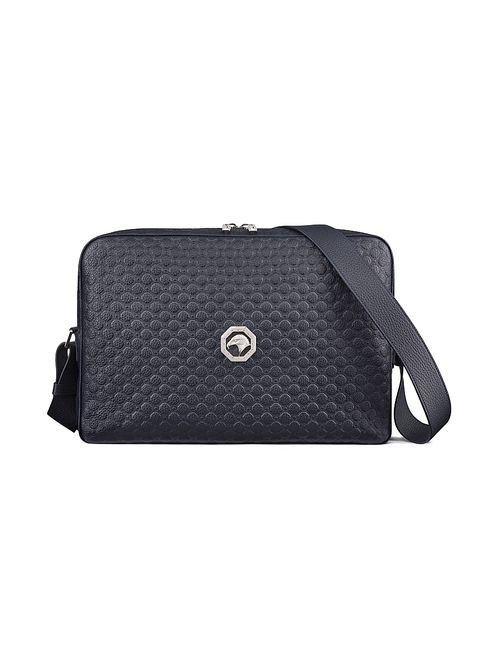 Men's Handmade Calfskin Leather Messenger Bag - Dark Blue