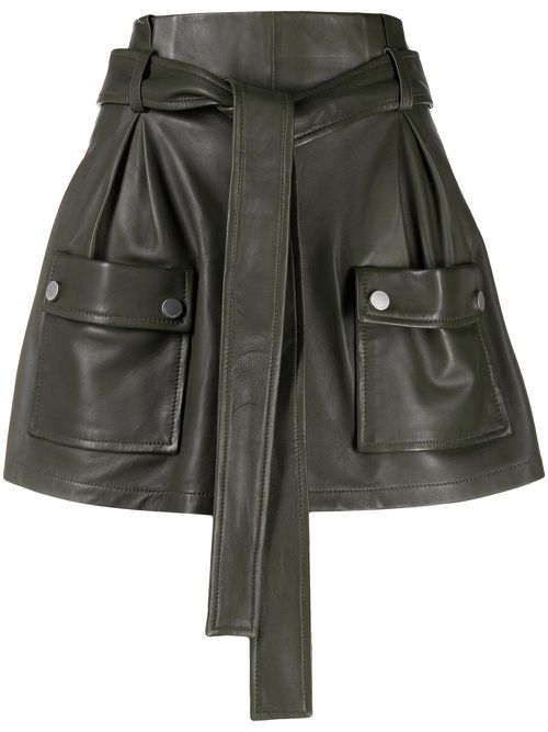 Tie-waist flap-pocket skort - Green