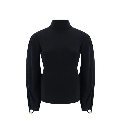Wool-Blend with Balloon Sleeves Sweatshirt — Black