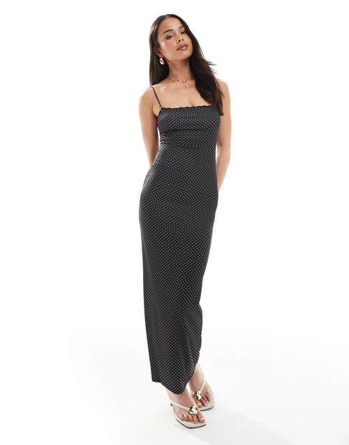Bershka strappy polka dot midaxi dress in black