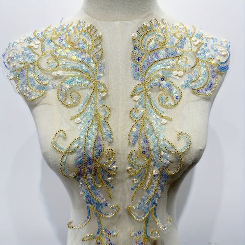 TEMU A Pair Of New Sequined Embroidered Fabric Patches For Collars, Featuring Lace Embroidery And , Suitable For Dresses, Wedding Gowns, And