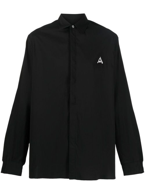 Logo-embroidered cotton shirt - Black