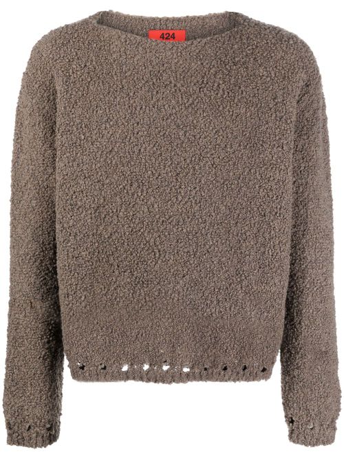 Cutout-detail fleece-texture jumper - Brown