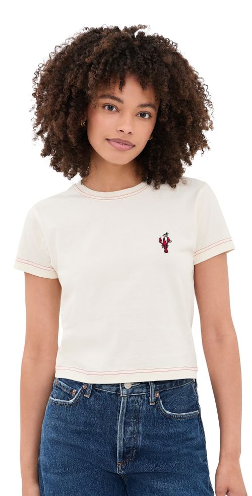 Lobster Embroidery Graphic Tee Cream