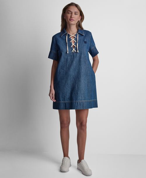 Women's Short-Sleeve Shift Dress - Rustic Indigo