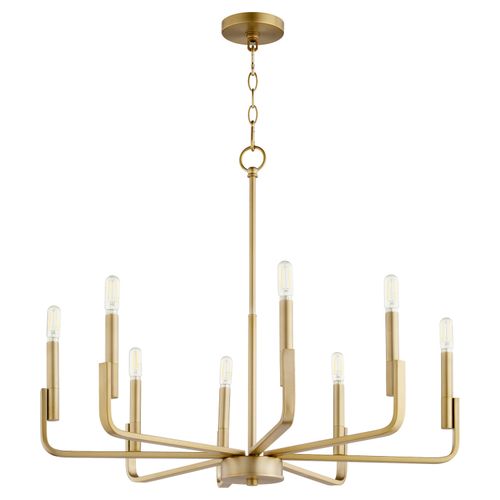 Aged Brass Eight Light Chandelier from the Tempo Collection