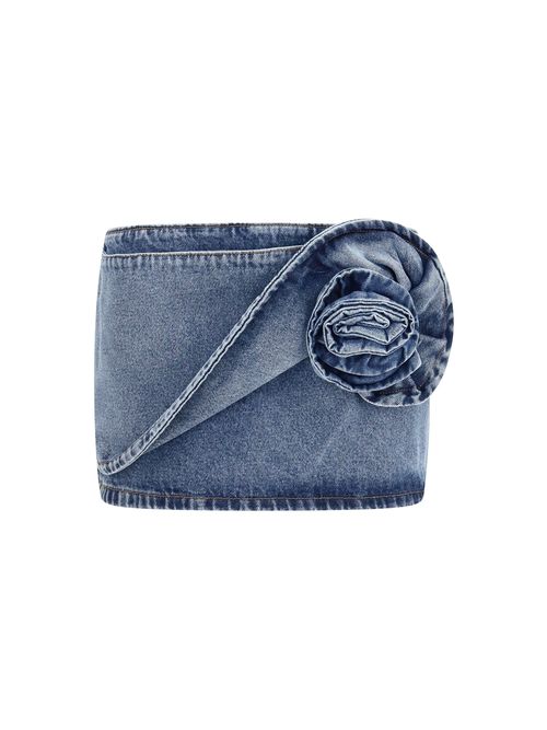 Twisted Floral Denim Skirt — Blue