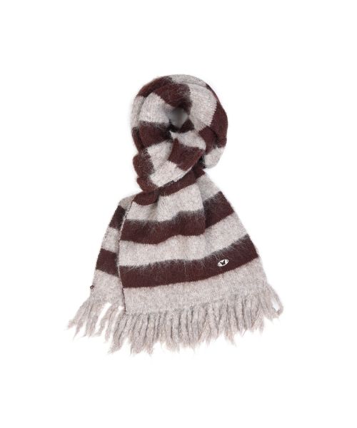 STRIPE HAIRY FRINGE MUFFLER_BROWN