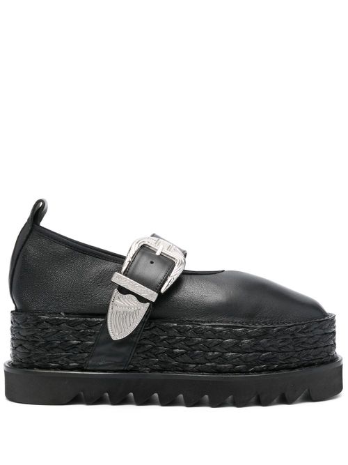 70mm platform heel ballerina shoes - AJ1314 - BLACK SOFT LEATHER