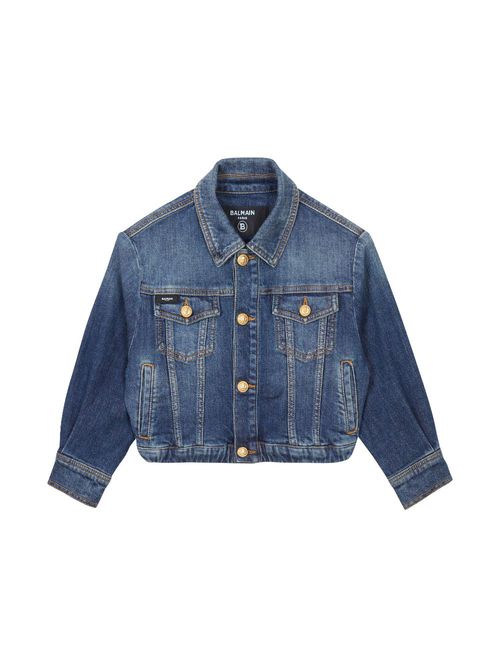 Embossed-button cropped jacket - Blue