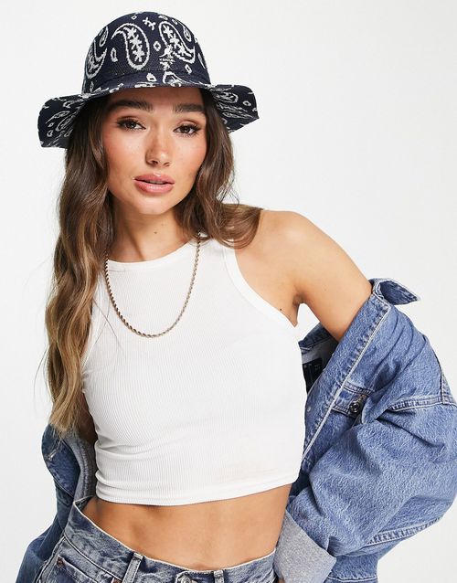 Paisley wide brim oversized bucket hat-Blue