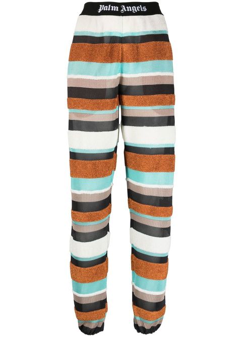 Logo-waistband striped knitted track pants - Brown