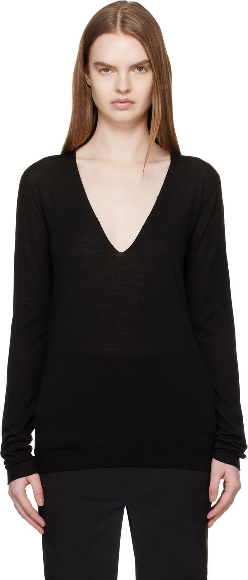 Black Temple V Neck Pull Sweater