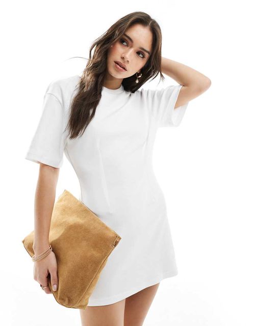 Monki t-shirt dress with cinched waist in white