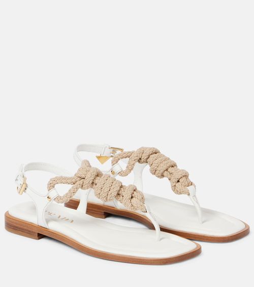 Leather-trimmed thong sandals