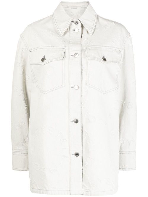 Embroidered-detail denim shirt - White