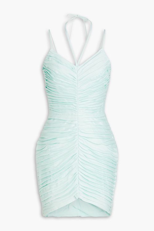 Ruched linen-blend mini dress