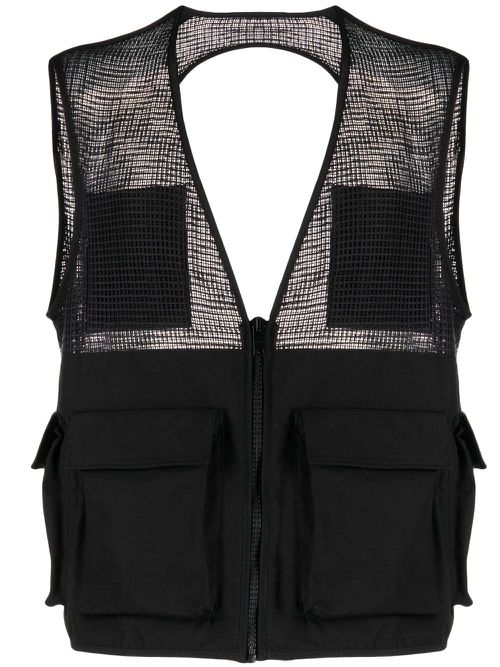Zip-up cotton cargo gilet - Black