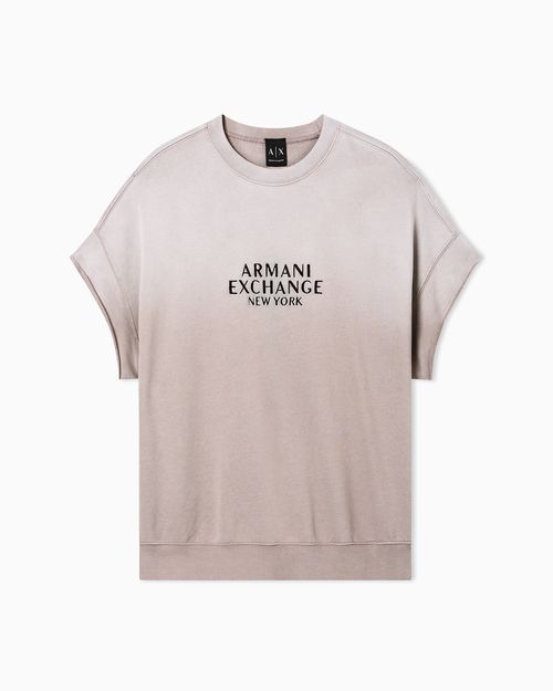 Short-sleeved crewneck sweatshirt with used effect and logo