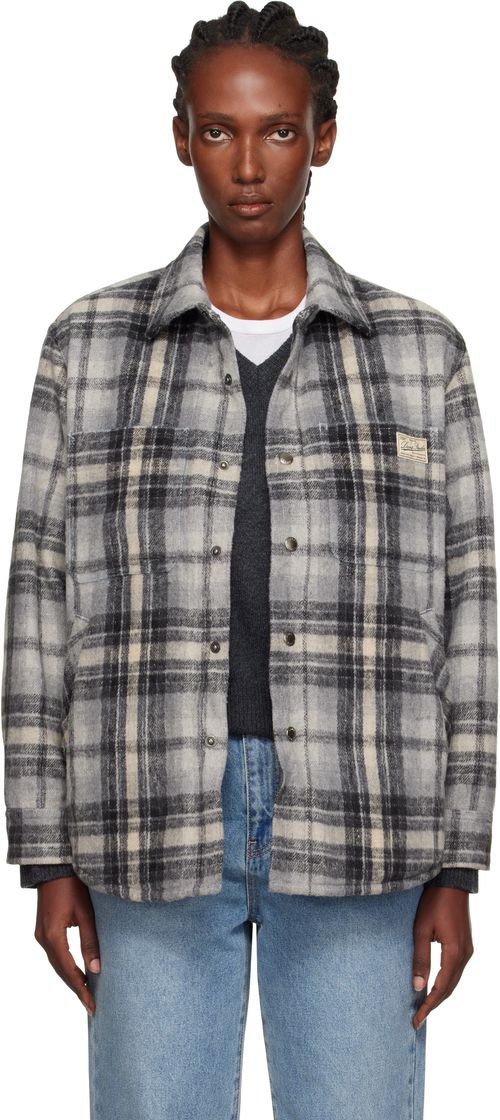 Gray Quilted Check Flannel Overshirt