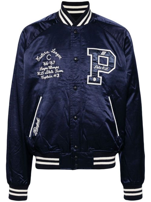 Logo-appliqué satin bomber jacket - Blue