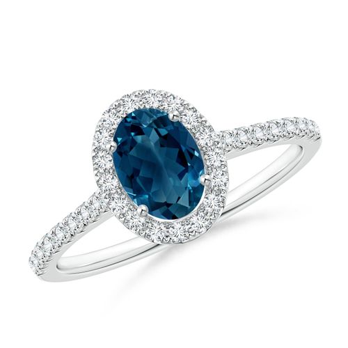 Angara 0.95 Carat Prong-Set Oval London Blue Topaz Halo Ring with Diamond Accents in Platinum