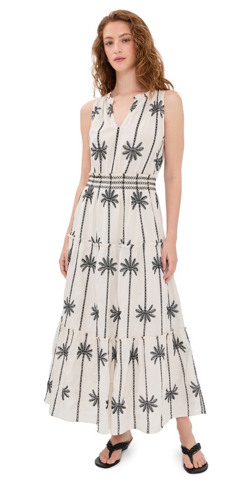 Loulou Dress Embroidered Palms