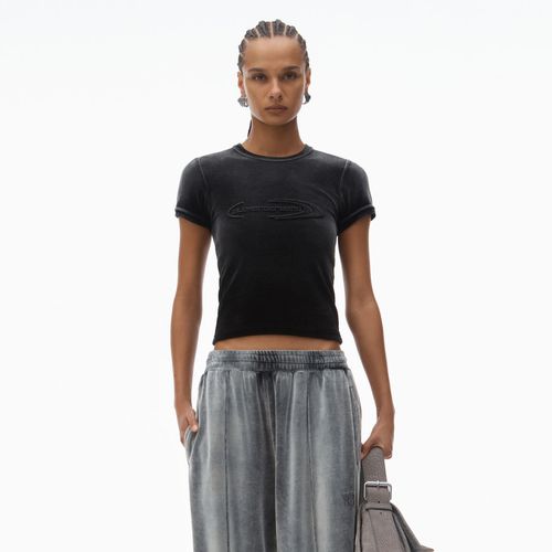 Women's Baby Tee In Plush Velour Washed Nickel