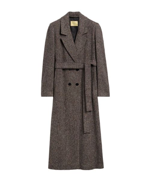 Elin double-breasted herringbone long coat