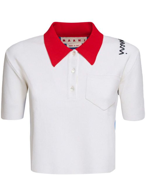Colour-block polo top - White