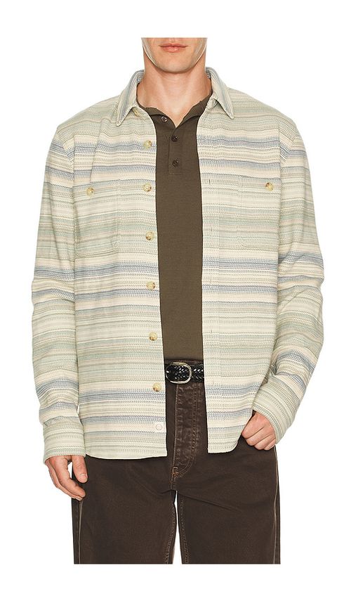 Marine Layer Pacifica Stretch Twill Overshirt in Blue,Beige. M. Also in