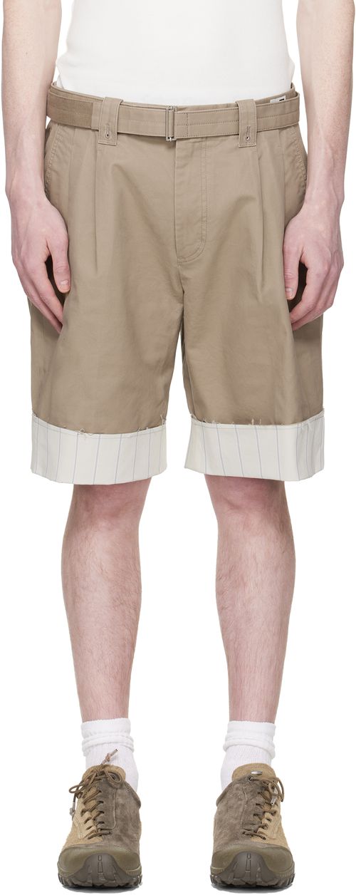 Beige Stripe Detailed Shorts
