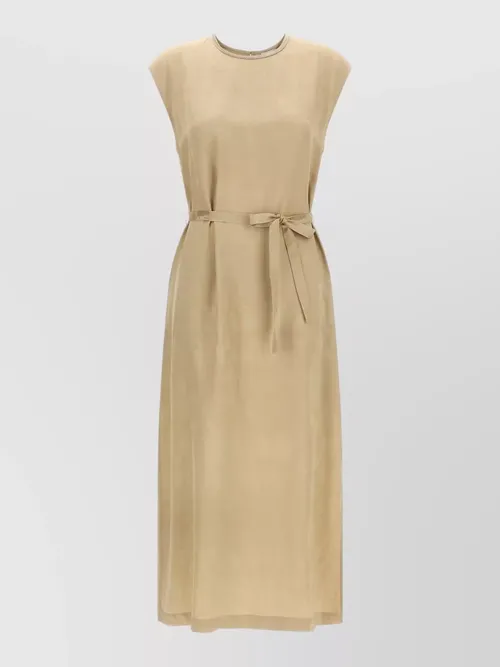 Peserico - viscose midi dress belted waist back slit