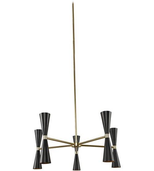 Milo 10-Light Mid-Century Modern Chandelier in Black and Vintage Bra